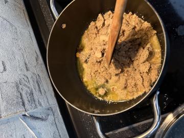 Dry mix going into the pan