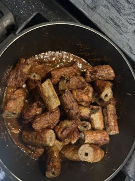Kebab pieces added to the curry