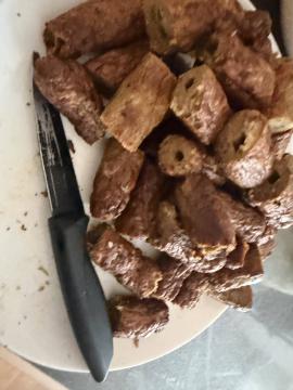 Kebab pieces cut at an angle